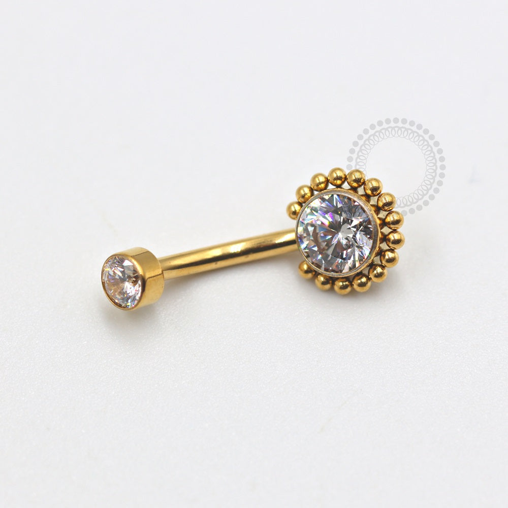 TN660-1 Navel Zirconia Crystal Balls Titanium PVD Gold