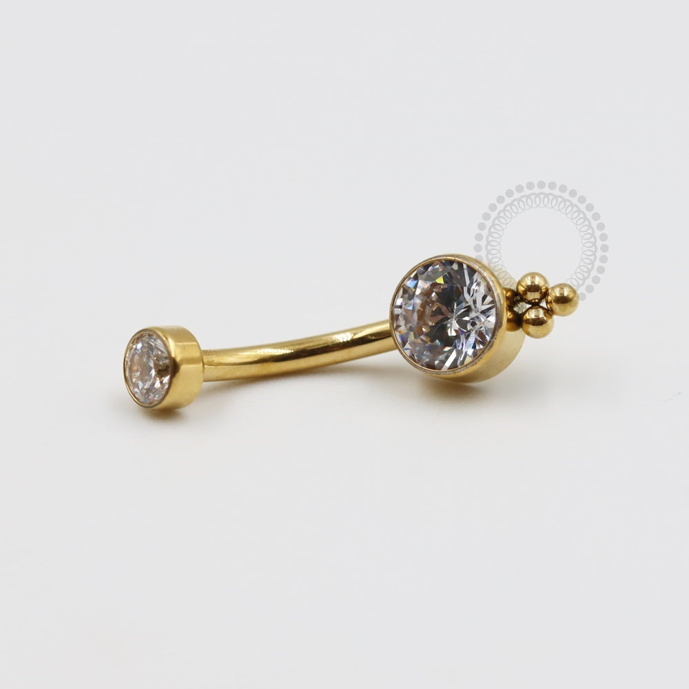 TN332 Navel Piercing CZ 3 Spheres Titanium PVD Gold
