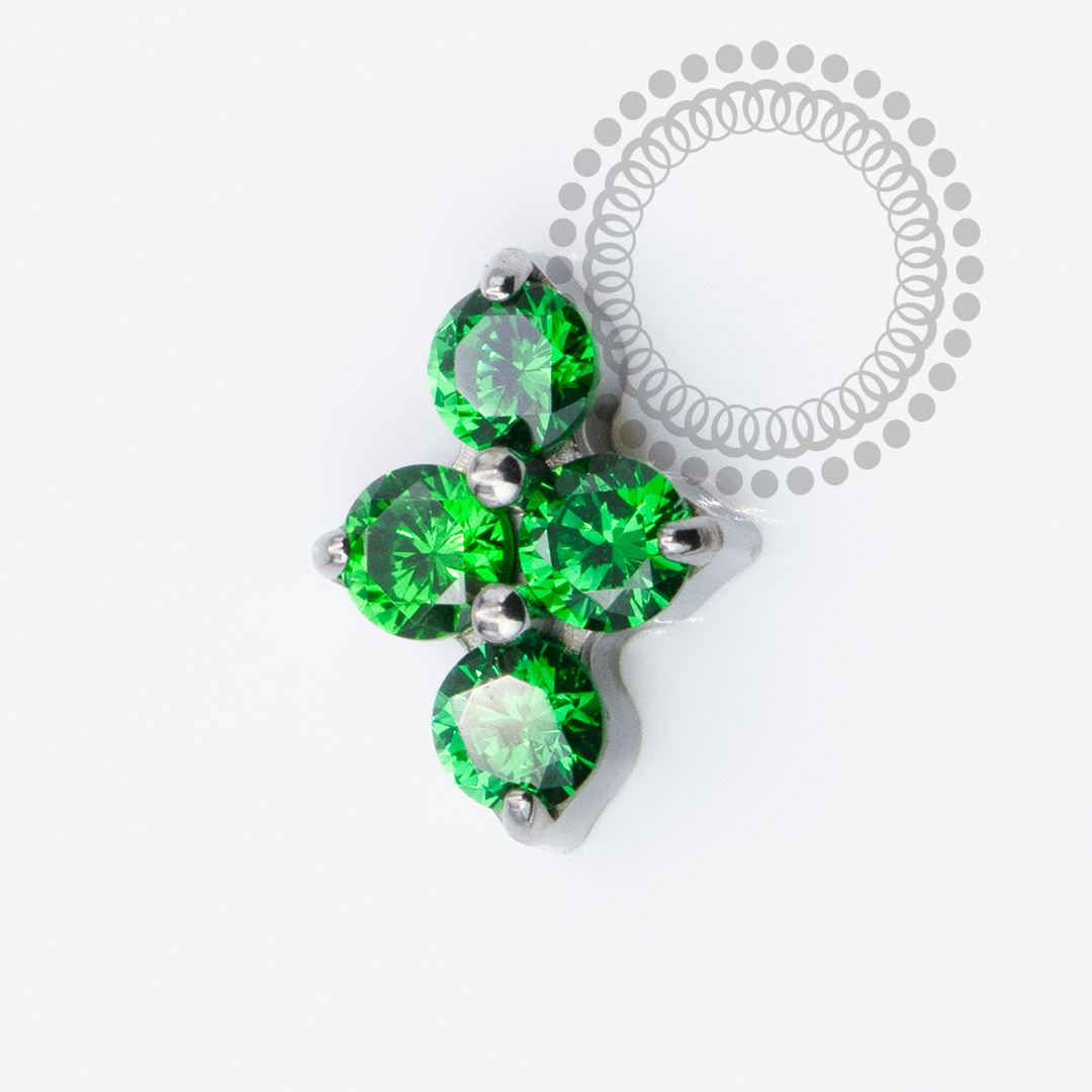 TN2304 Topo Mini Clover CZ Verde Push Pin Titânio ASTM F136