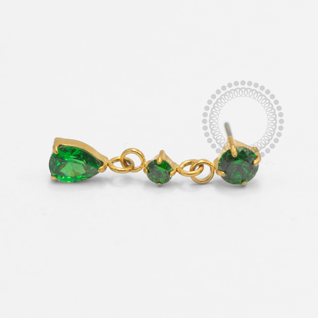TN2383 Topo CZ Push Pin Pingente CZ Gota Titânio PVD Gold - VERDE ESMERALDA