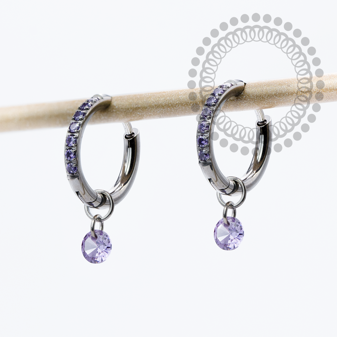 TN2305 Brincos Argola CZ Roxo Ping. 1 CZ Titânio ASTM F136