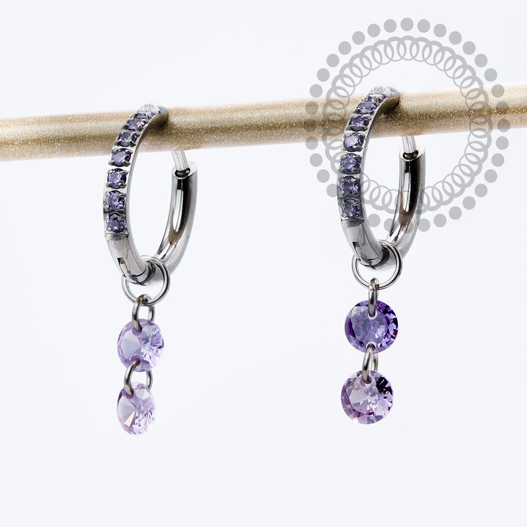 TN2306 Brincos Argola CZ Roxo Ping. 2 CZ Titânio ASTM F136