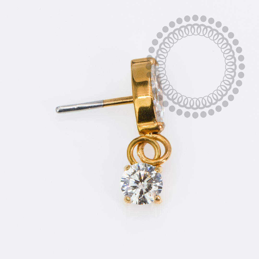 TN2253 Topo Navete Vertical Pingente Push Pin CZ Titânio PVD Gold