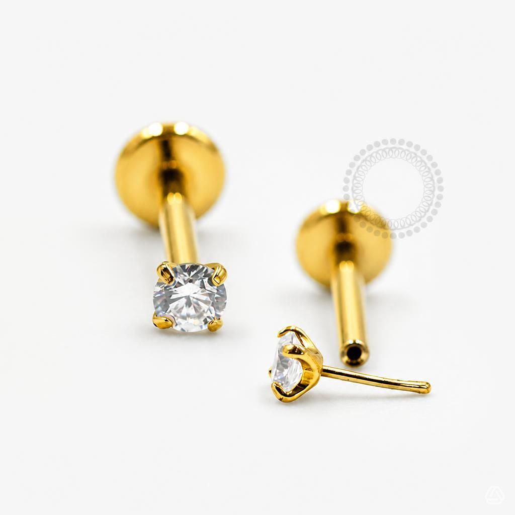 Labret Zircônia Push Pin Titânio PVD Gold