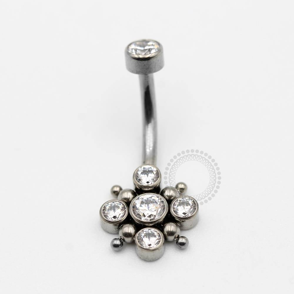 TN18 Navel Piercing Five Stones CZ Titanium