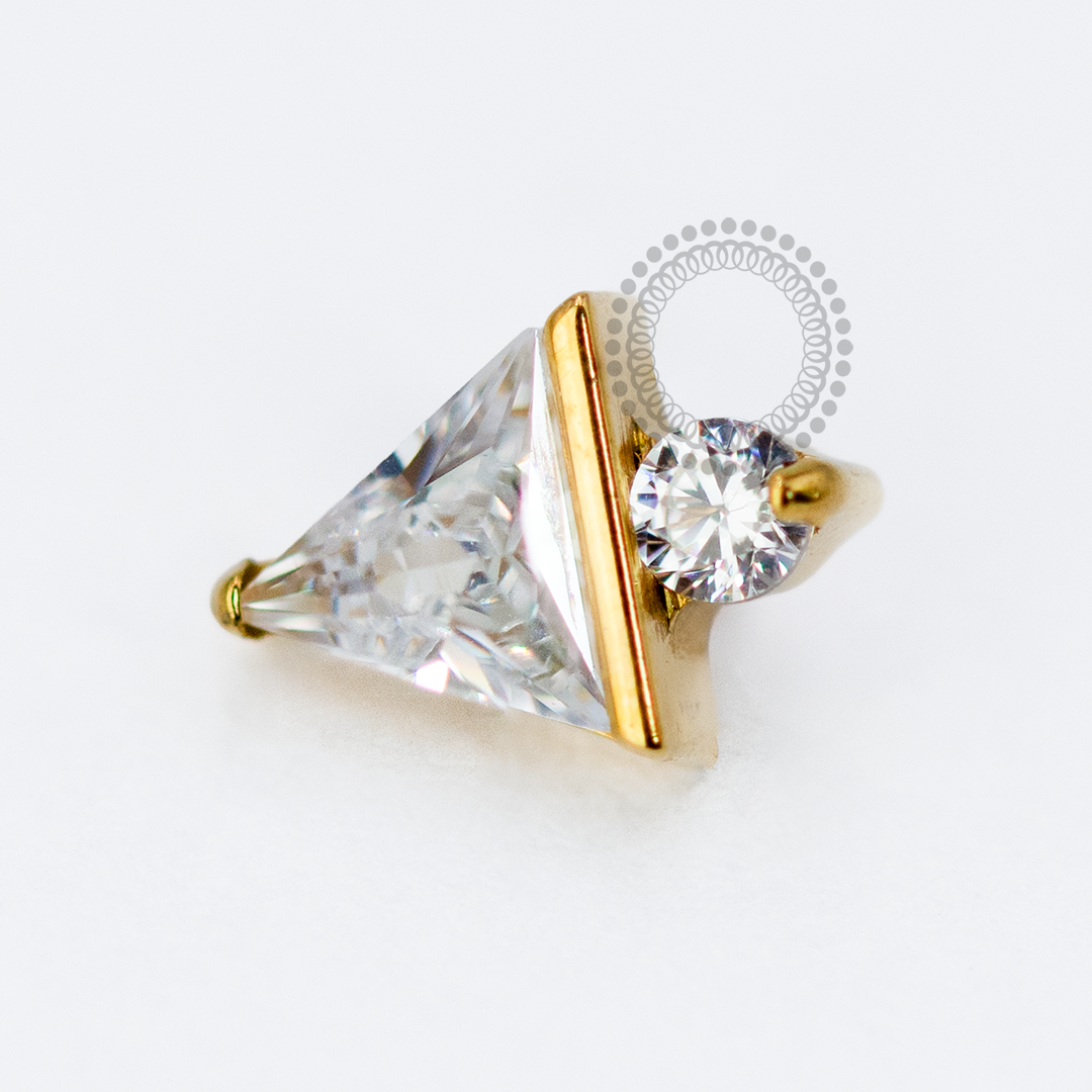 TN1701 Topo Triângulo CZ e Zirconia Titânio PVD Gold