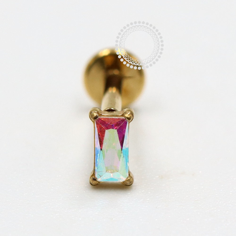PVD114 Labret Zirconia Baguette Boreal Top Rod Steel 316L PVD Gold