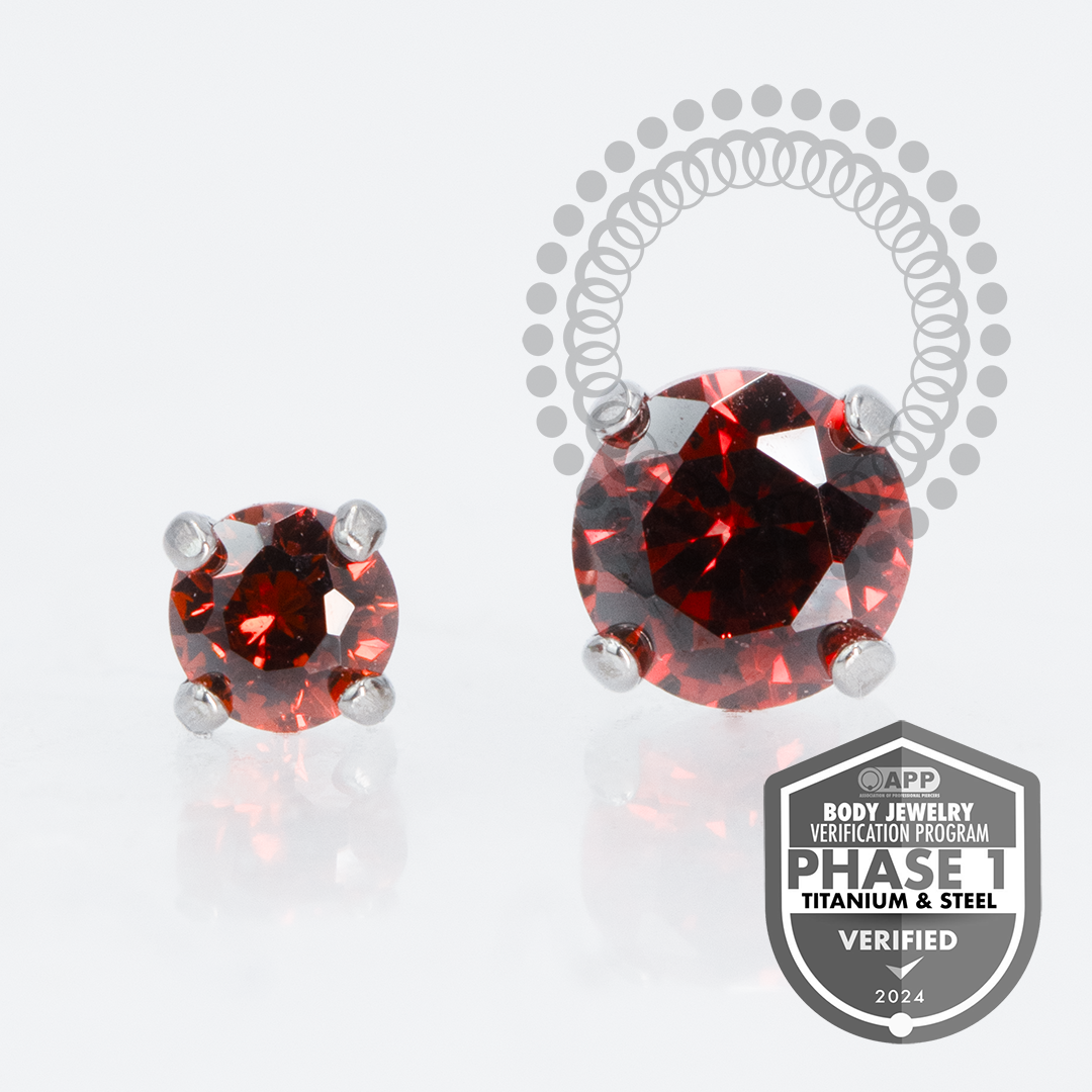 TT08 Topo CZ Red ProngSet Push Pin Titânio Mill®
