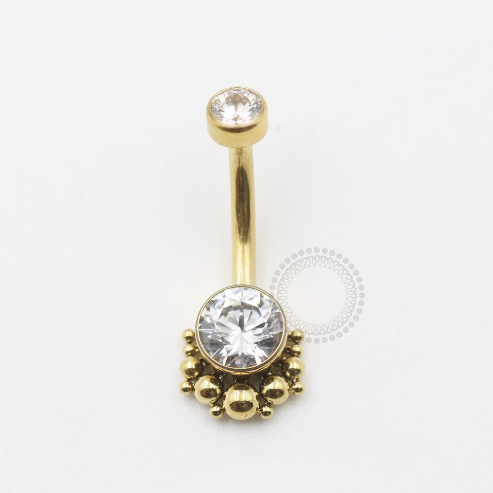 TN584 Navel CZ With Beads Titanium PVD Gold