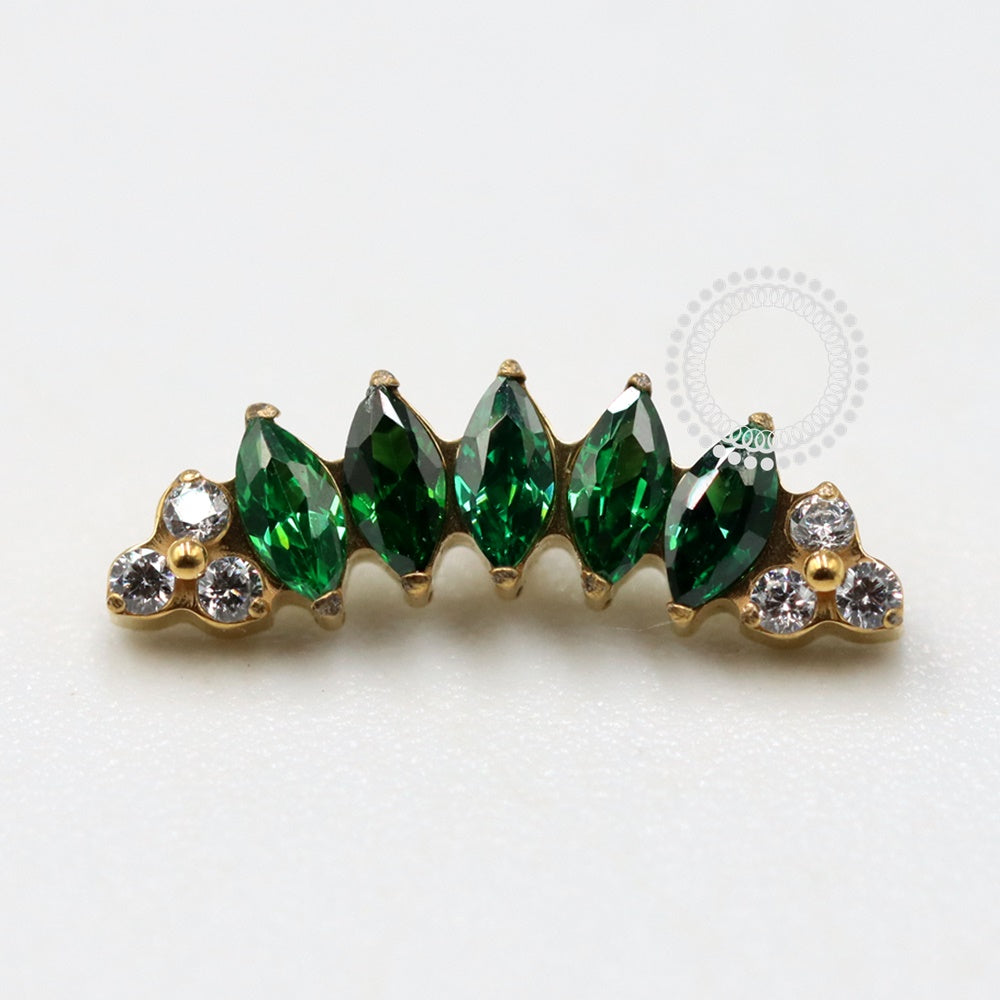 TN1103 Crystal/Emerald Green Cluster Top Titanium PVD Gold