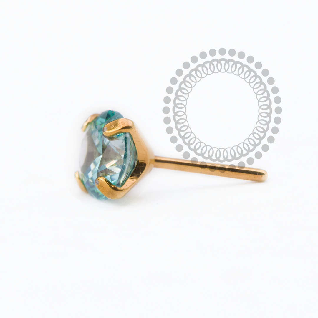 TN2527 Topo CZ Turmalina Paraíba Push Pin Titânio PVD Gold