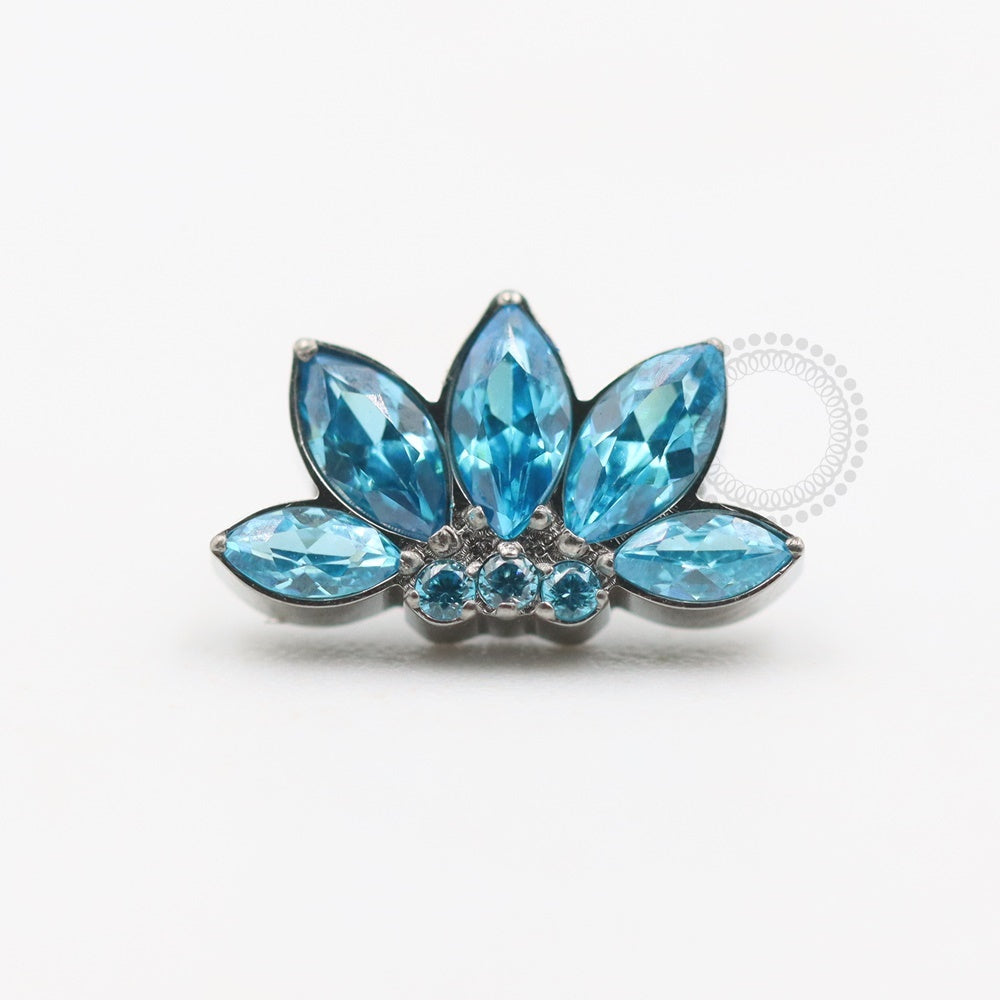 TN455-3 Blue Titanium CZ Lotus Flower Cluster Top