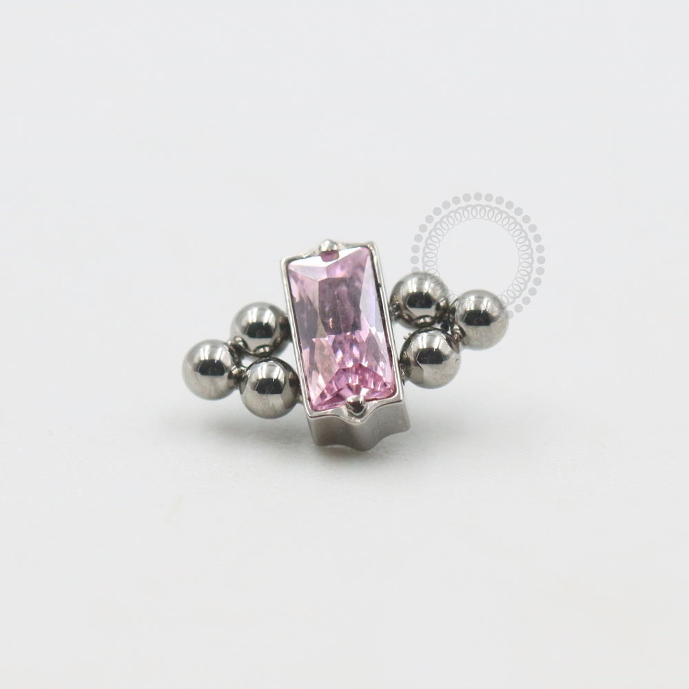 TN551-3 Pink CZ Baguette Top with Titanium Beads