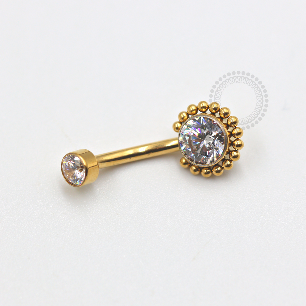 TN660-1 Navel Zirconia Crystal Balls Titanium PVD Gold