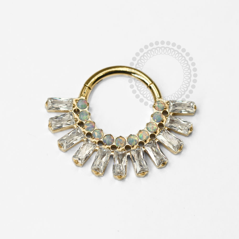 TN1239 Rectangular Zirconias Studded Segment Crystal/Opal (OP17) Titanium PVD Gold