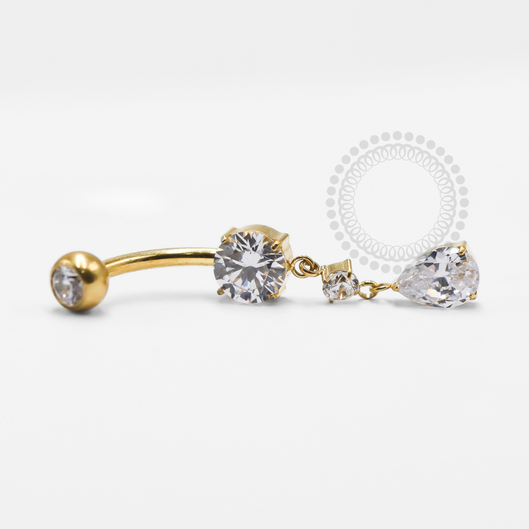 TN1317 Crystal Navel With Drop Pendant Titanium PVD Gold