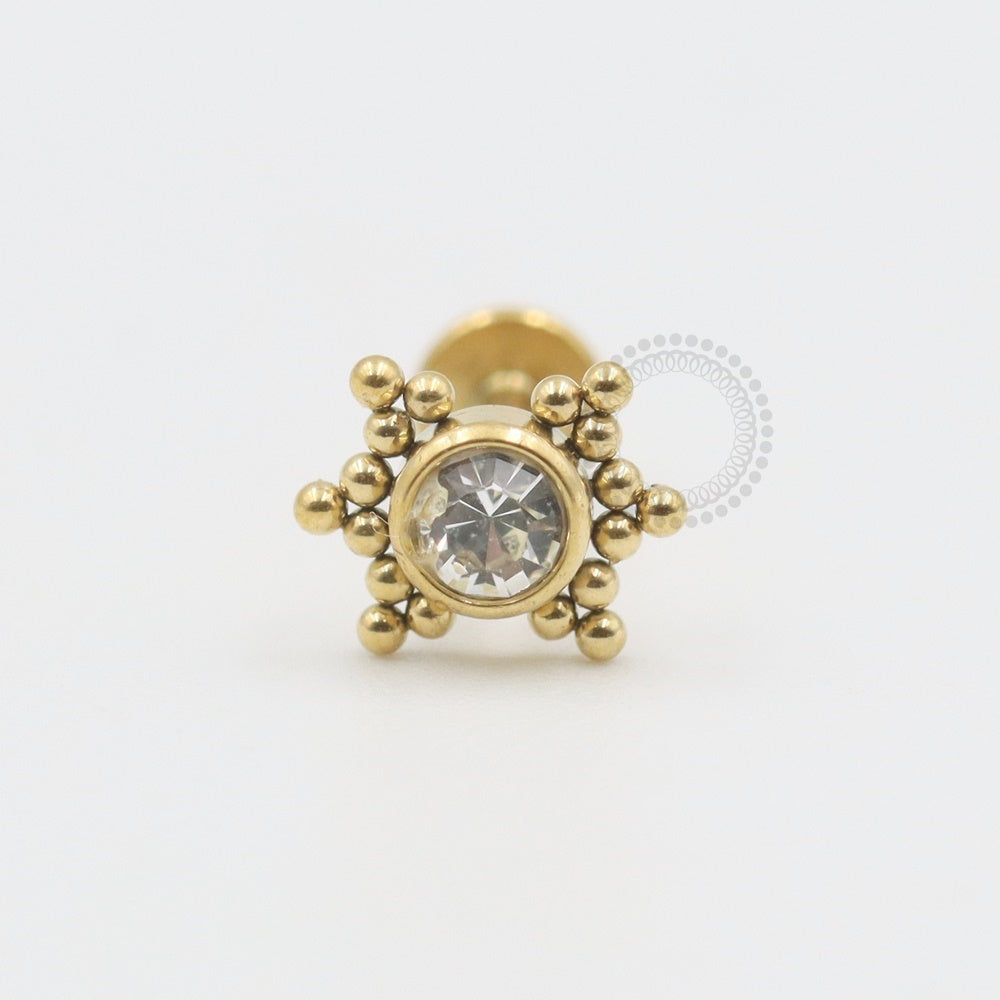PVD64 Labret 1 Stone Rhinestone Glued With Steel Balls Pvd Gold