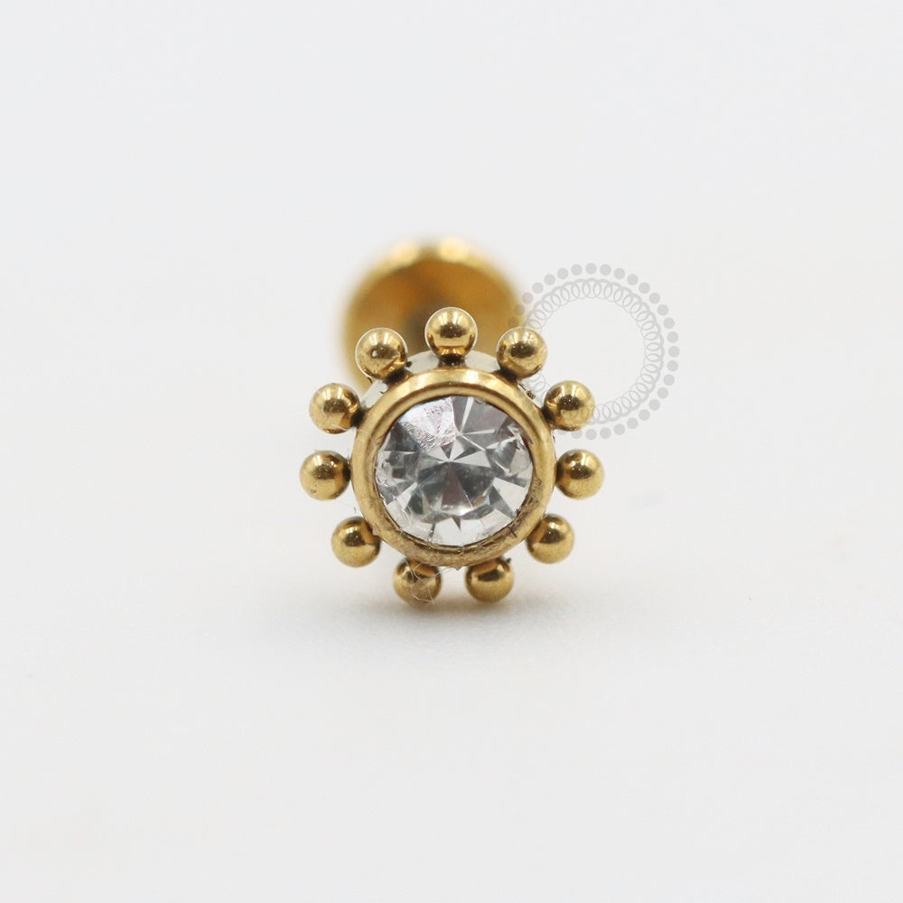 PVD83 Labret Sol Strass With Spheres Steel Pvd Gold