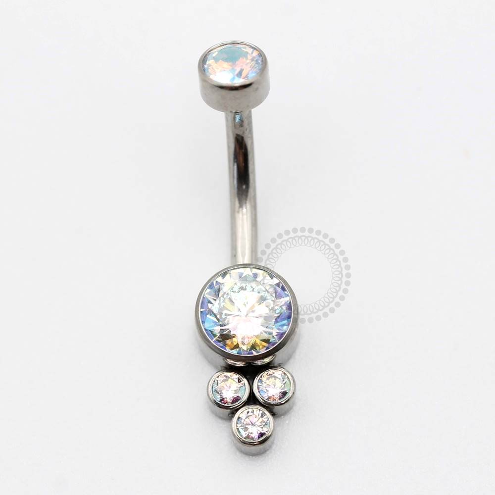 TN242 Navel Piercing Flat Stone 3 CZ Titânio