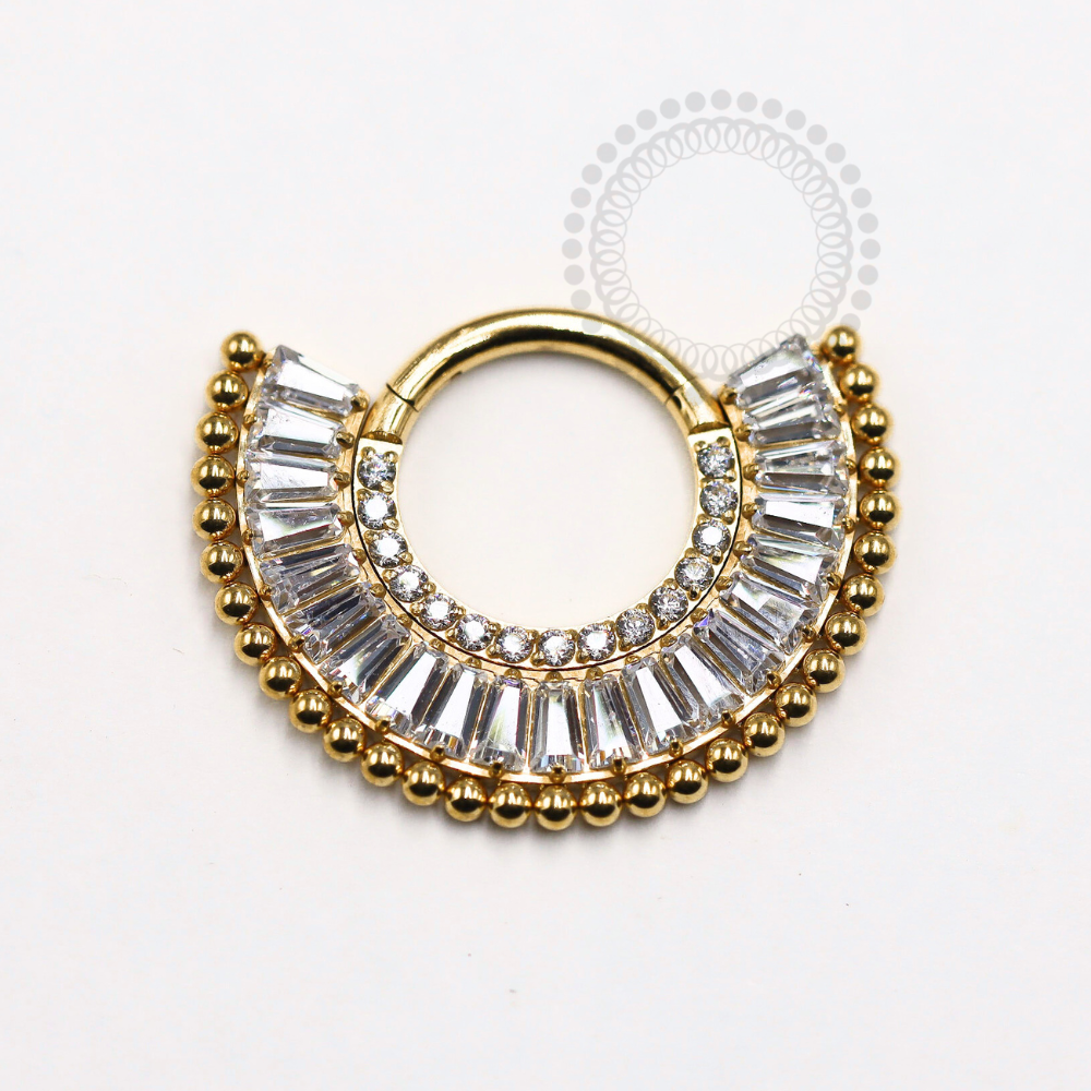 TN1243 Segment Studded Baguette Balls Titanium PVD Gold