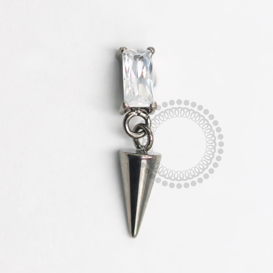 TN1570 Topo Retângular Cristal Com Pingente Spike Titânio ASTM F-136