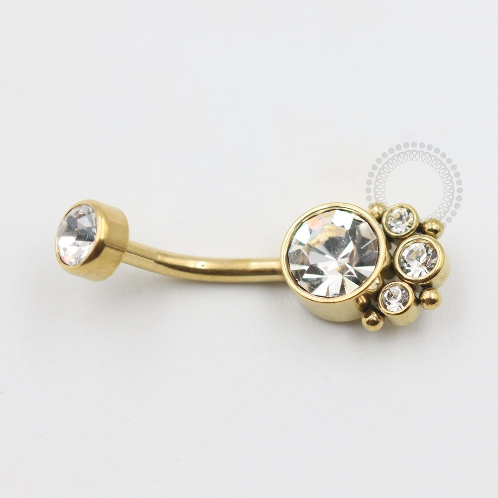 PVD61 Navel Piercing Crystals and Balls Steel Pvd Gold