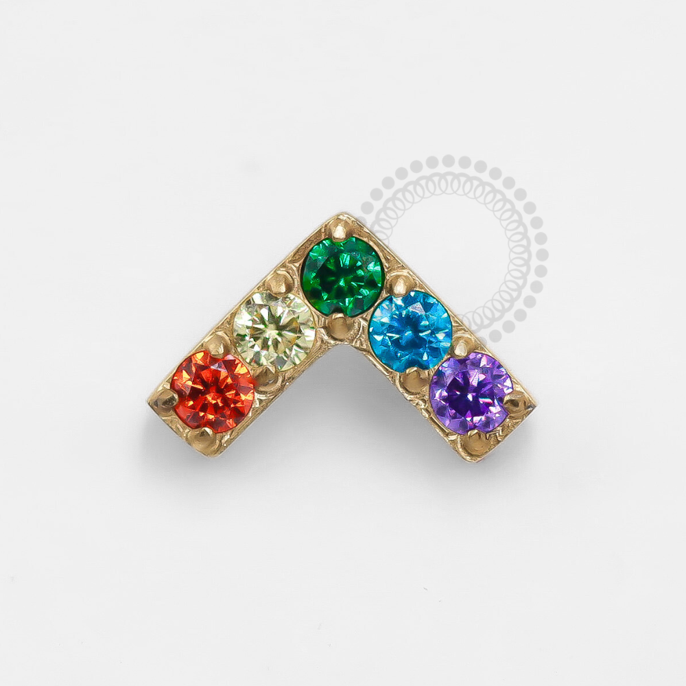 TN1289 Titanium PVD Gold Rainbow Studded V-Top