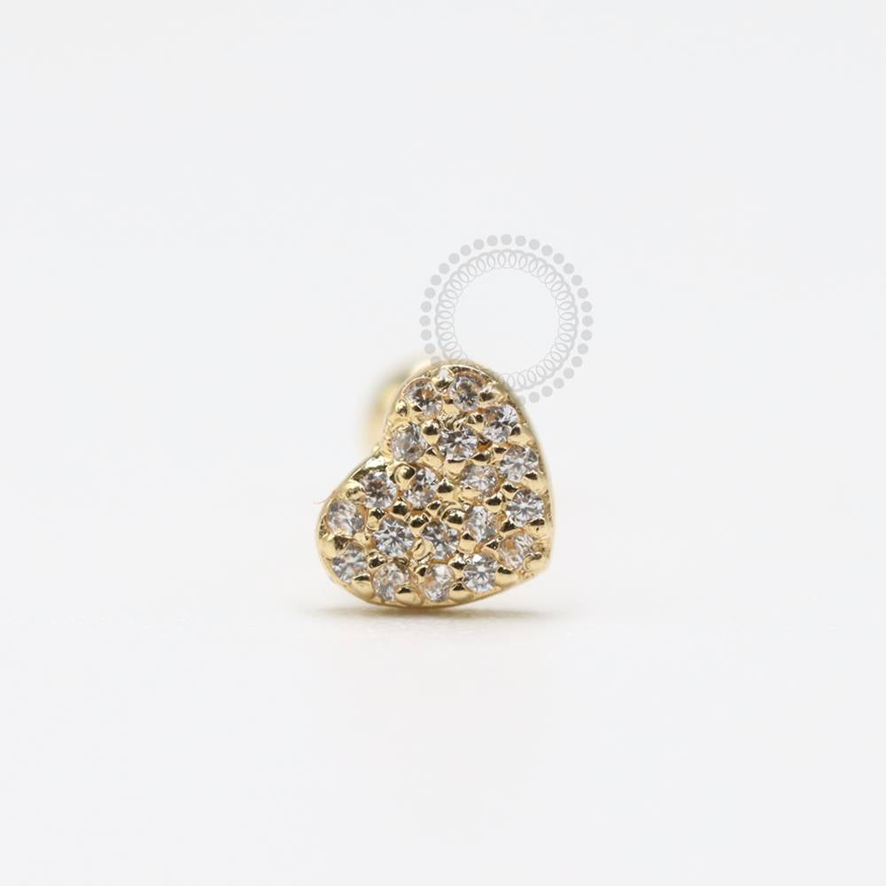OR43 Microbell Coração Cravejado Ouro 18K (6mm-0,46g)