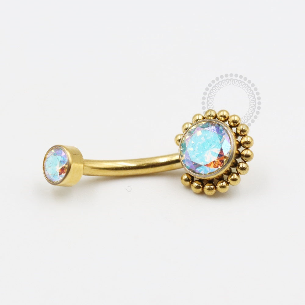 TN660-1 Navel Zirconia Crystal Balls Titanium PVD Gold