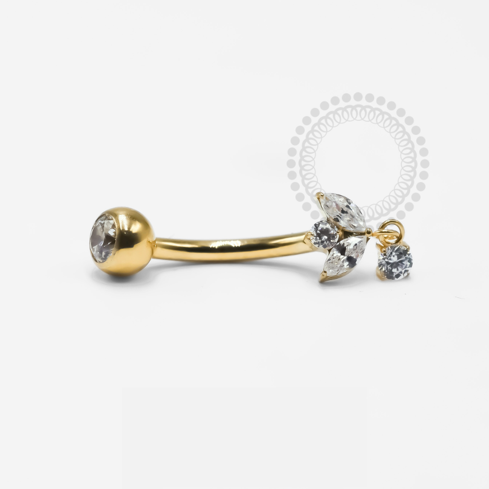 TN1222 Delicate Navel Navetes With Point Of Light Titanium PVD Gold