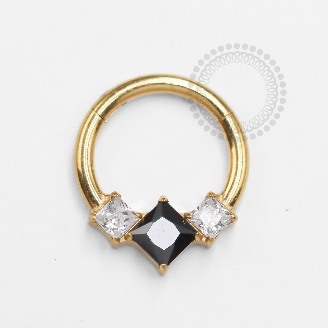 TN1313 Black Zirconia Stones and Crystal Titanium PVD Gold Segment