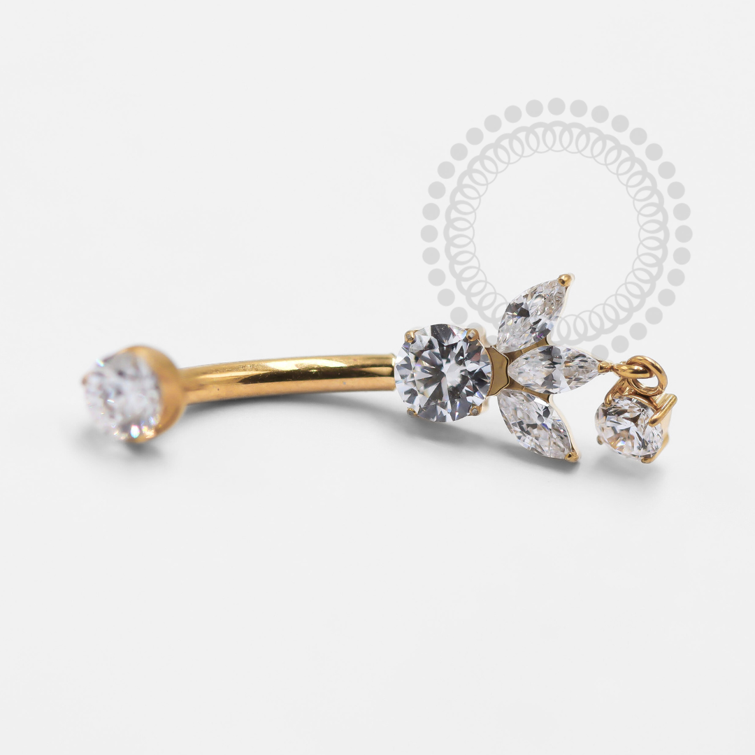 TN1331 Delicate Navel 3 Navetes With Light Point Titanium PVD Gold