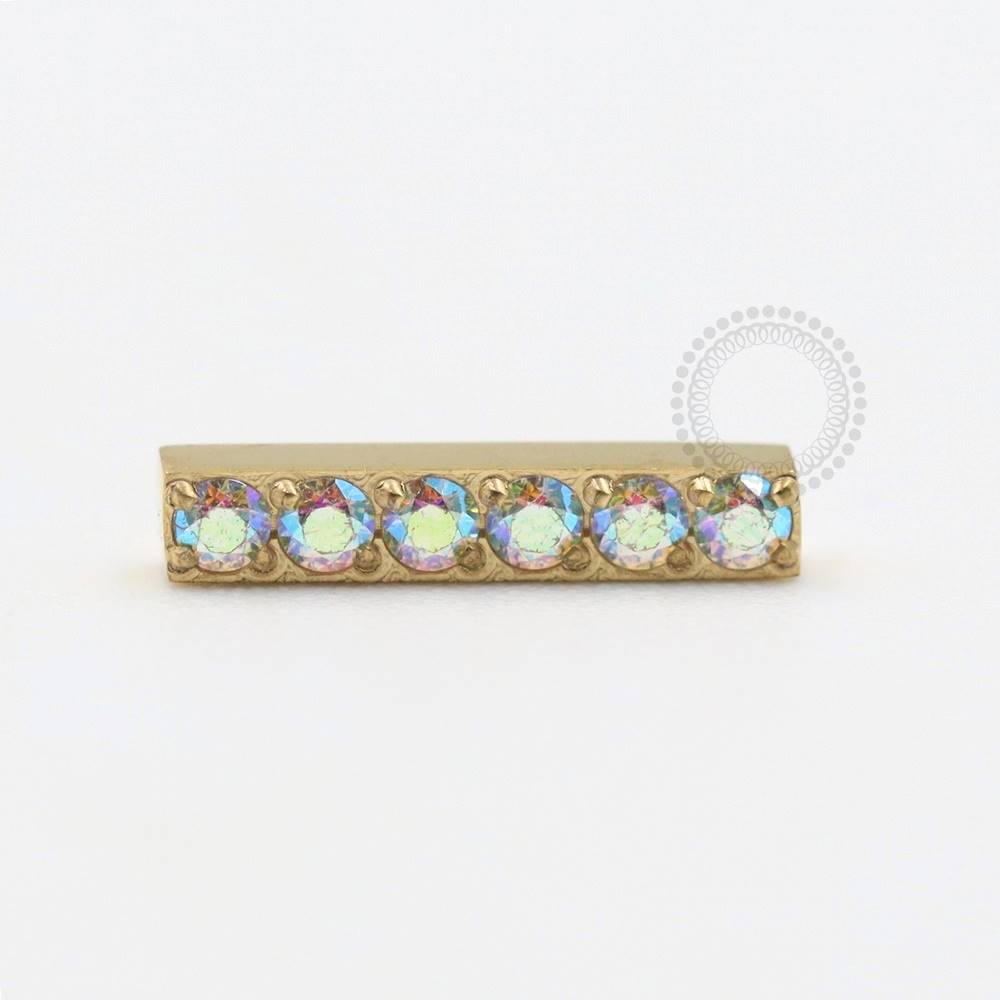 TN492 Topo Barra 6 Zirconias Titânio PVD Gold