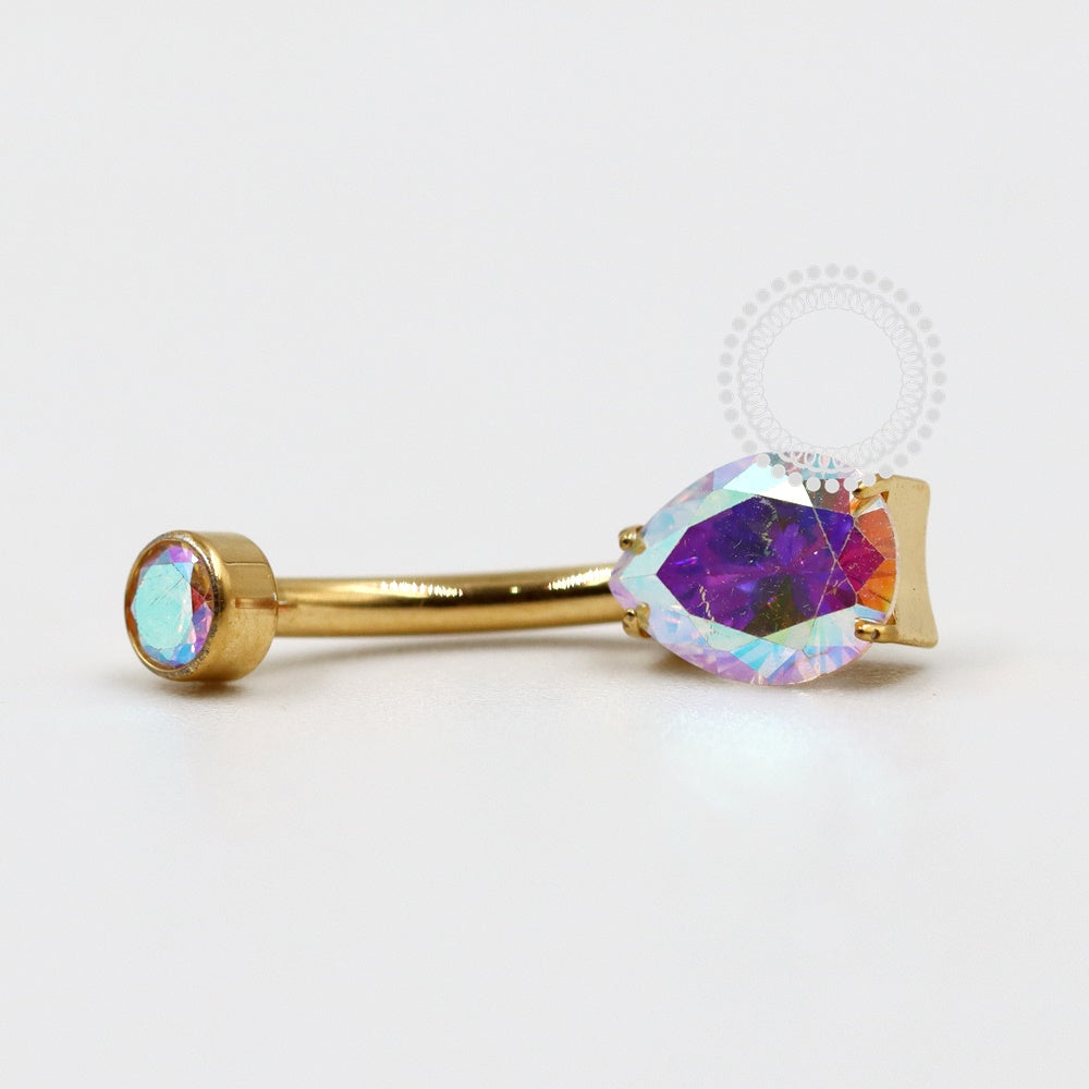 TN1090 Navel Drop Zirconia Crystal Titanium PVD Gold