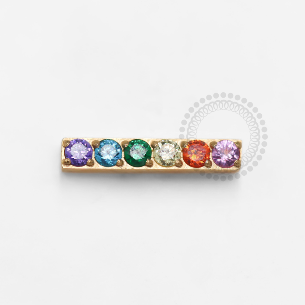 TN1290 6 Stone Rainbow Titanium PVD Gold Bar Top