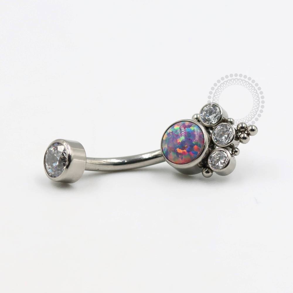 TN254 Navel Piercing Opala e CZ Esferas Titânio