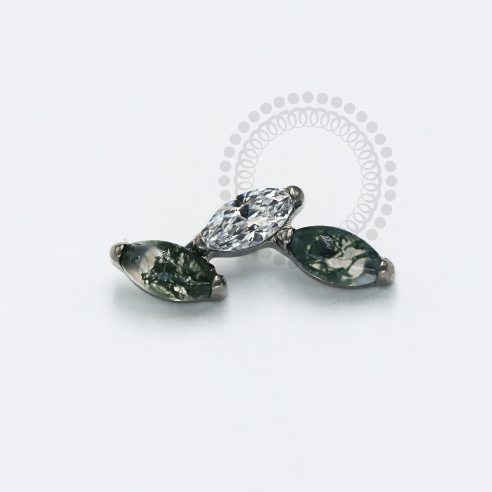 TN1208 Top 3 Navetes Stones Agate And Zirconia Titanium ASTM F-136