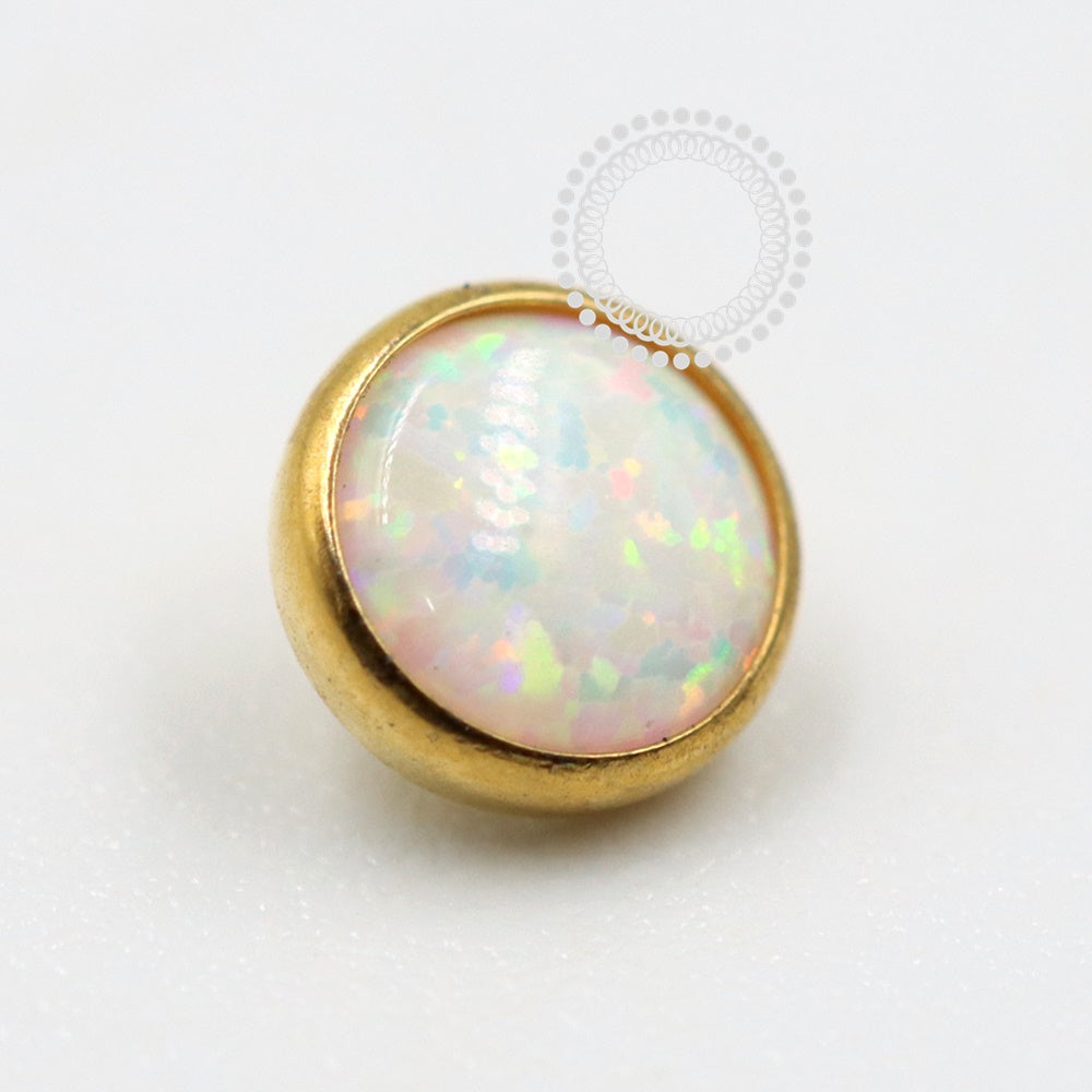 TN1146 White Opal Stone Top 1.2mm Titanium PVD Gold