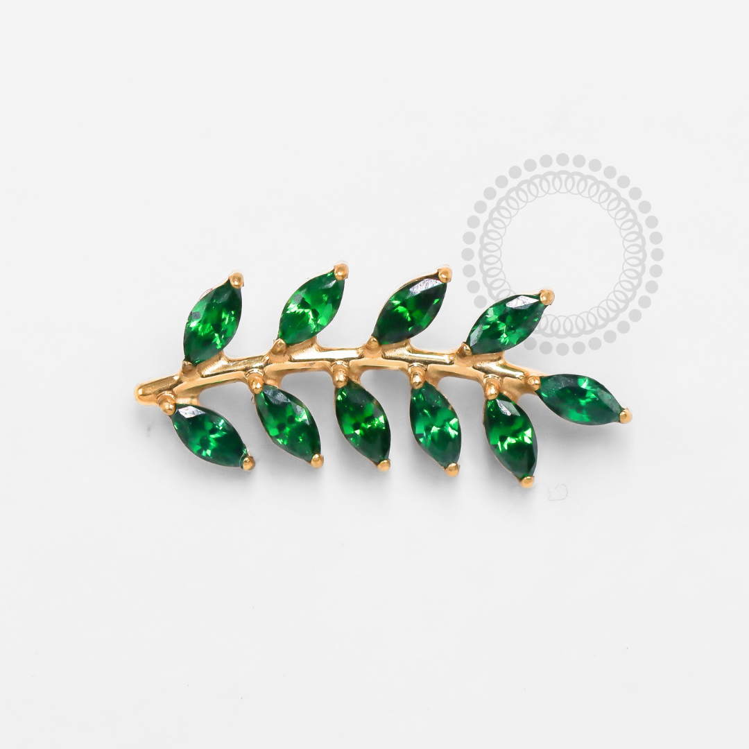 TN1305 Branch Topper 10 Petals Titanium PVD Gold Emerald Green