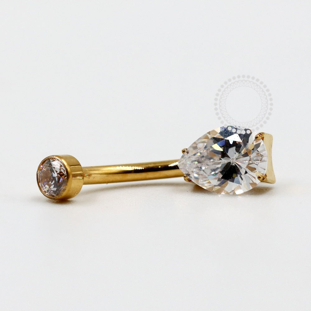 TN1090 Navel Drop Zirconia Crystal Titanium PVD Gold