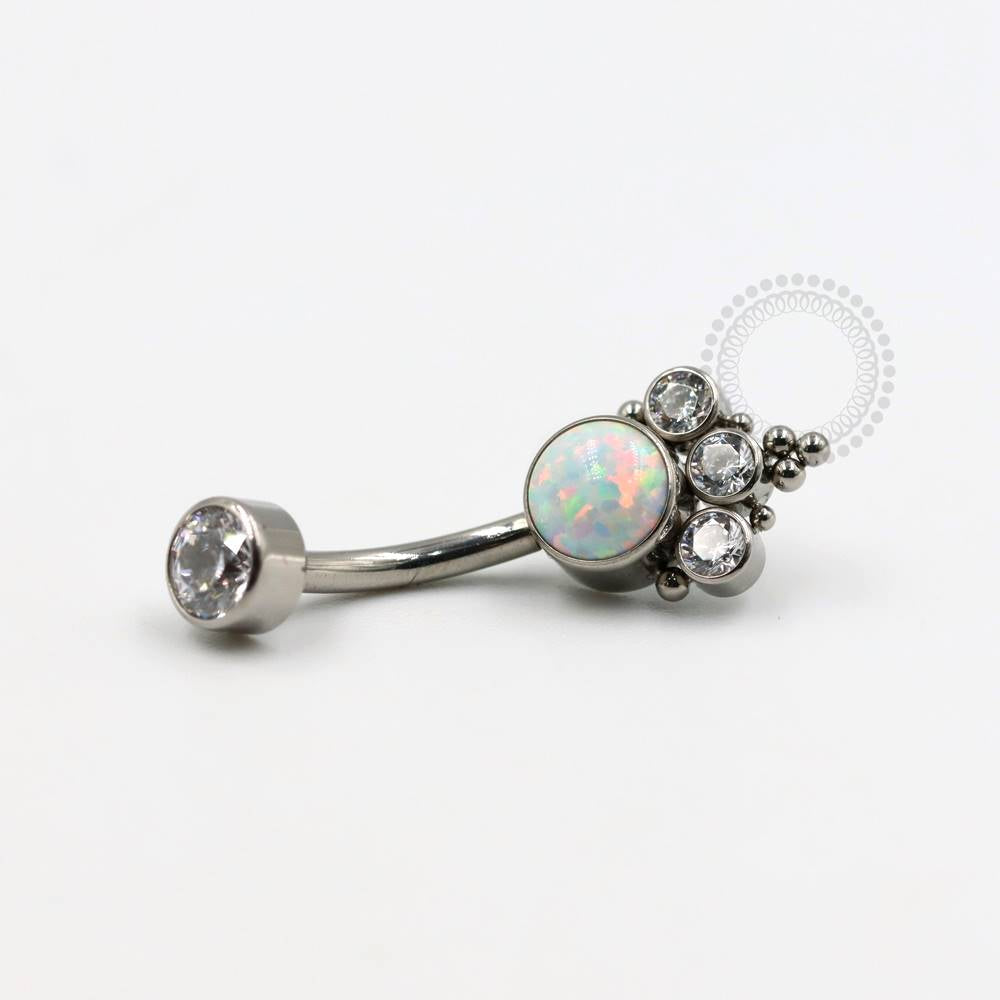 TN254 Navel Piercing Opala e CZ Esferas Titânio