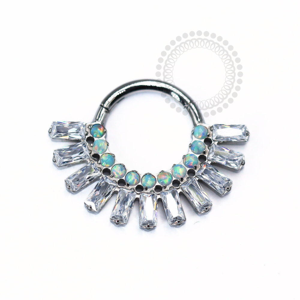 TN1238 Rectangular Zirconia Studded Segment Crystal / Opal (OP17) Titanium ASTM F-136