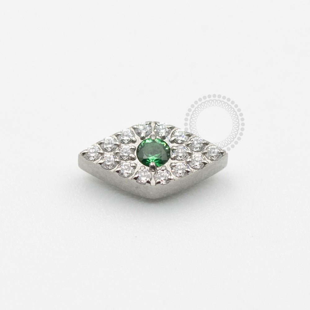 TN1292 Topo Olho Cravejado CZ Cristal/Verde Esmeralda Titânio
