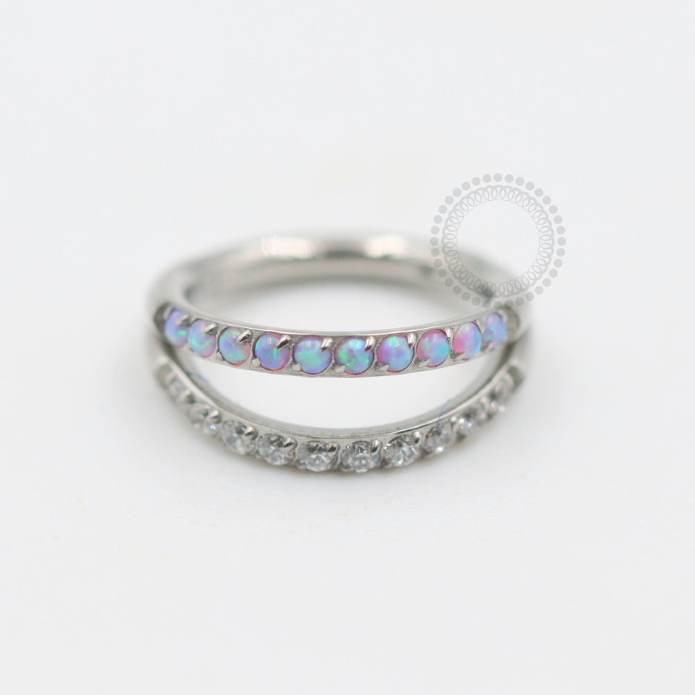 TN448 Double Segment Studded CZ/Opal Synthetic Titanium