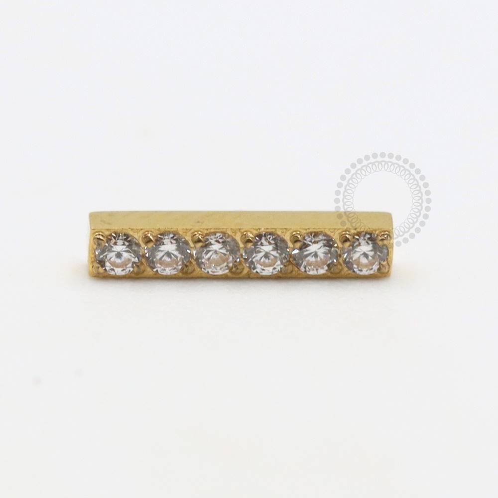 TN492 Bar Top 6 Zirconias Crystal Titanium Pvd Gold