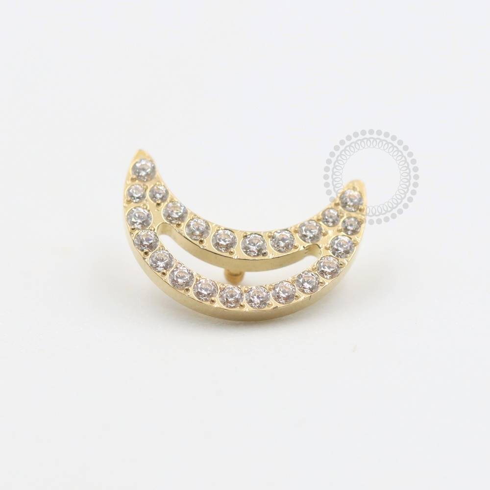 TN504 Crescent Moon Studded Titanium Pvd Gold Top