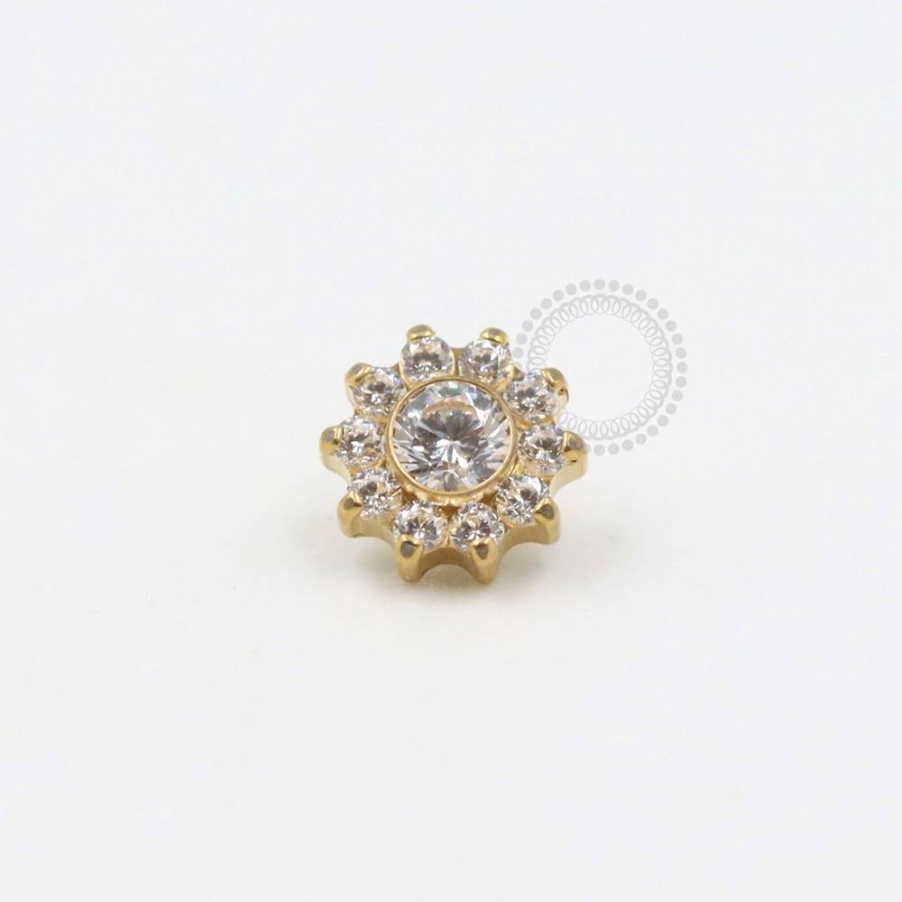 TN292-1 Mini Flower Topper 10 Petals CZ Titanium PVD Gold