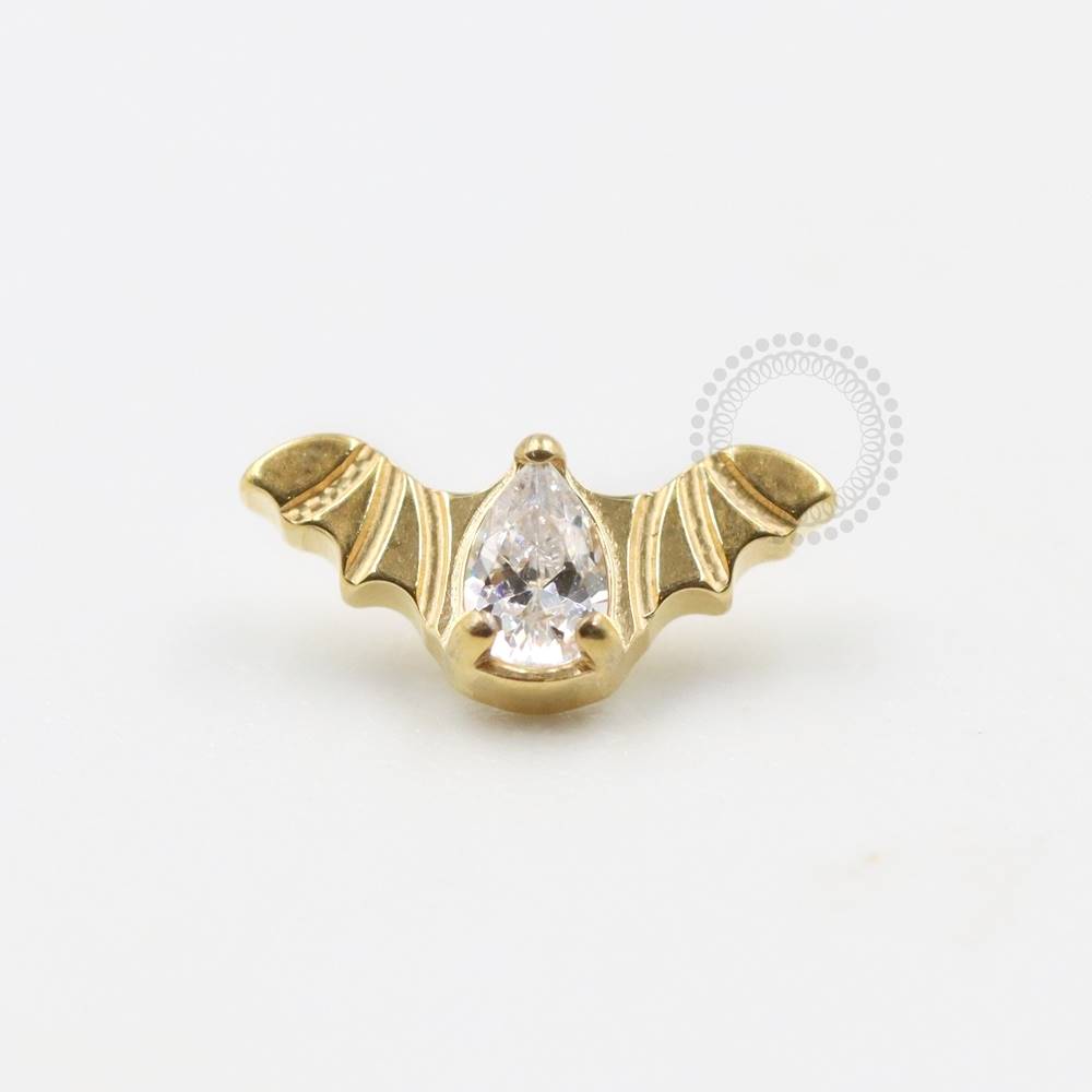 TN613 Bat Top With Drop CZ Crystal Titanium Pvd Gold