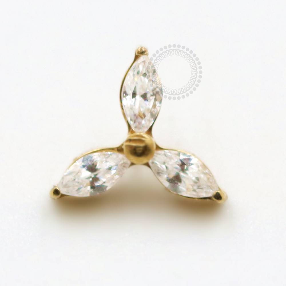 TN720 Three Petals Zirconia Titanium Pvd Gold Top