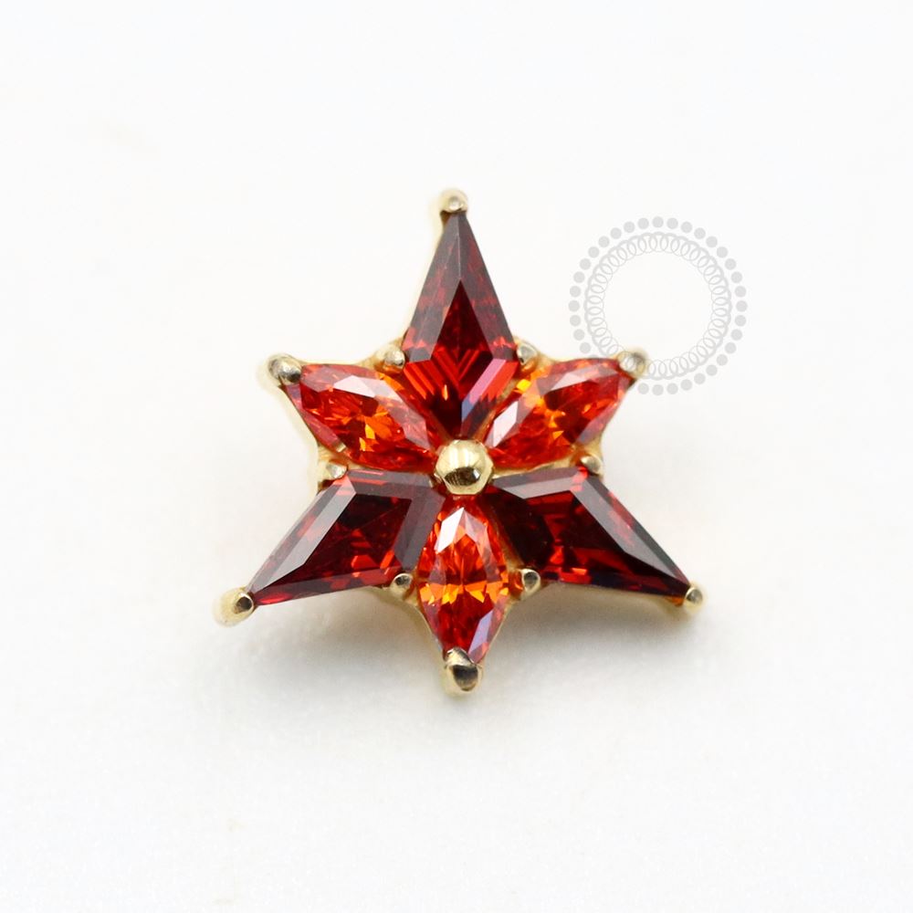 TN748 Triangular Top 3 Petals Zirconia Ruby Titanium Pvd Gold